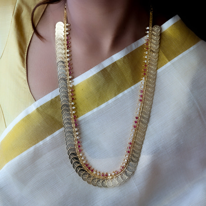 Heritage gold plated ruby white stone coin long necklace HL5783