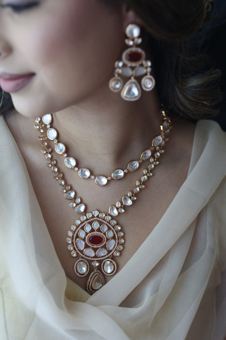 Kundan white stone layer short necklace with earrings MS18903