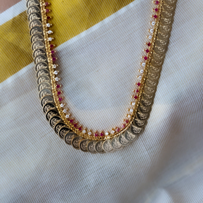 Heritage gold plated ruby white stone coin long necklace HL5783