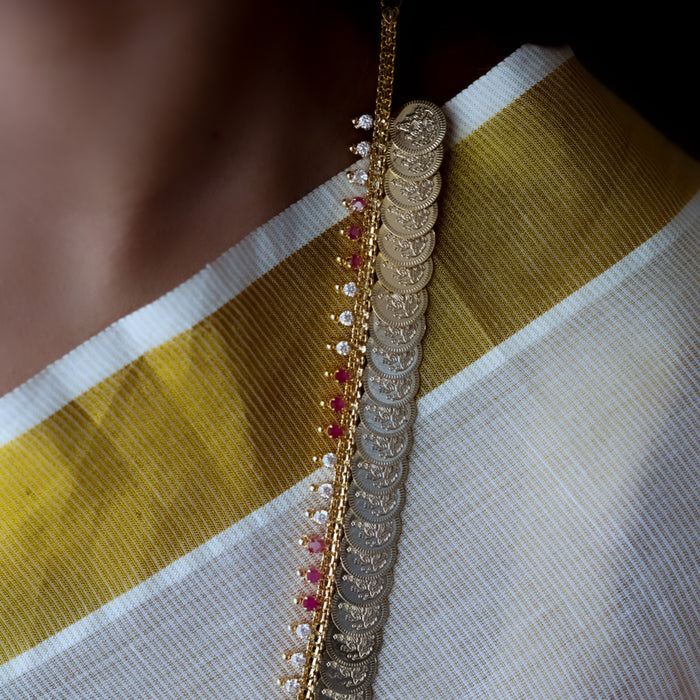 Heritage gold plated ruby white stone coin long necklace HL5783