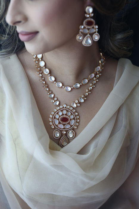 Kundan white stone layer short necklace with earrings MS18903