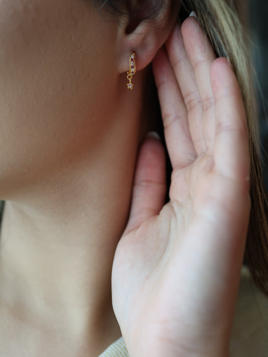 Heritage gold plated ruby white stone hoop earrings HD206