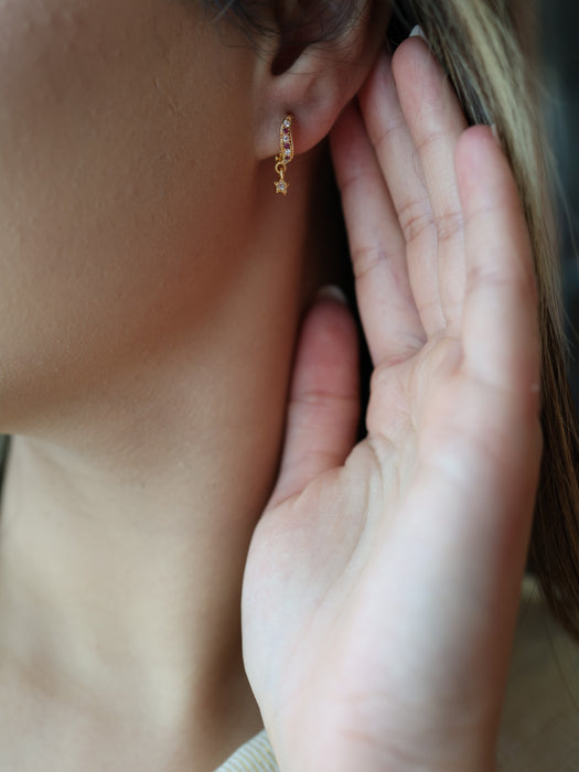 Heritage gold plated ruby white stone hoop earrings HD206