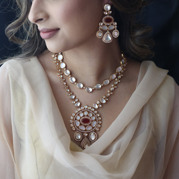 Kundan white stone layer short necklace with earrings MS18903