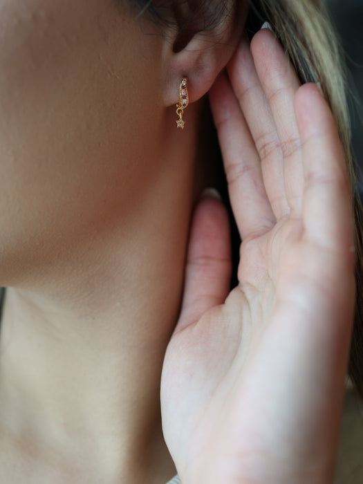 Heritage gold plated ruby white stone hoop earrings HD206