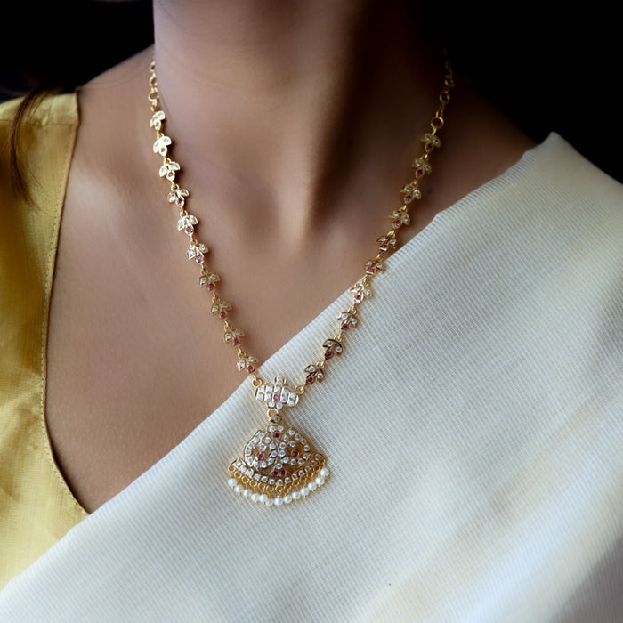 Heritage gold plated white stone short necklace H8034