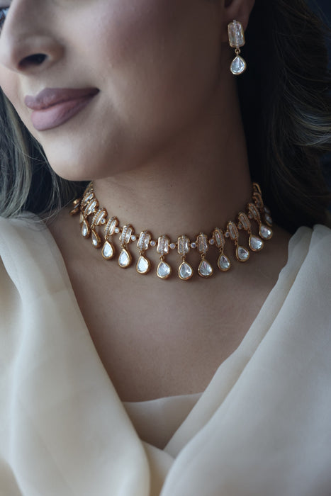 Kundan white stone short necklace with earrings MS1356