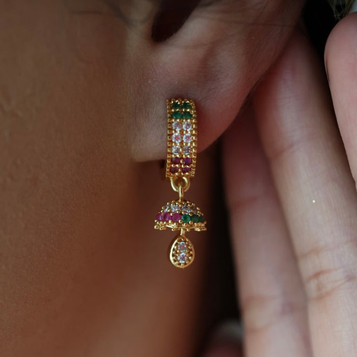 Heritage gold plated ruby green white stone hoop earrings HD190