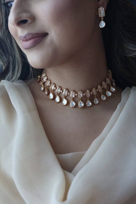 Kundan white stone short necklace with earrings MS1356