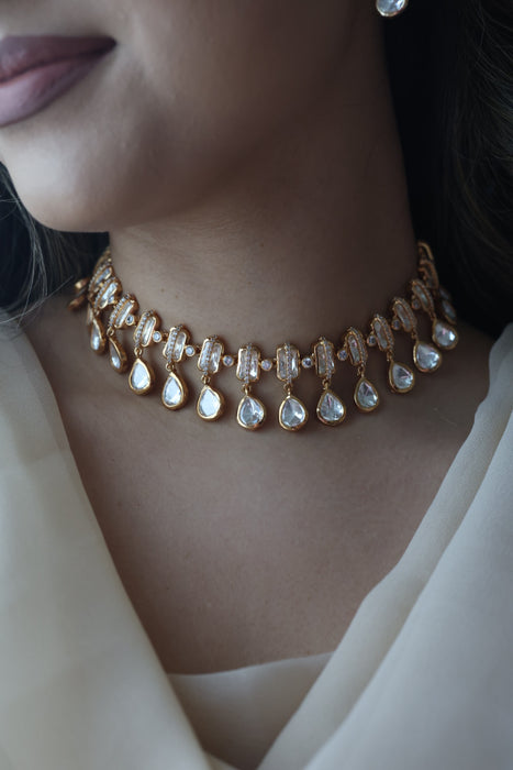 Kundan white stone short necklace with earrings MS1356