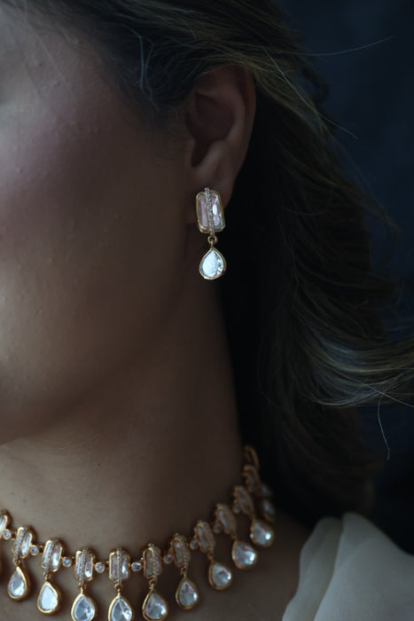 Kundan white stone short necklace with earrings MS1356