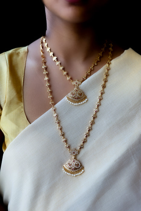 Heritage gold plated white stone long necklace HL5555