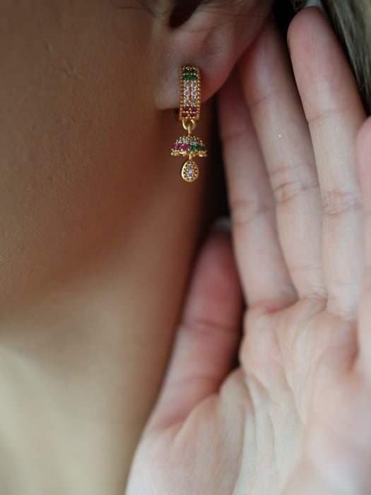 Heritage gold plated ruby green white stone hoop earrings HD190