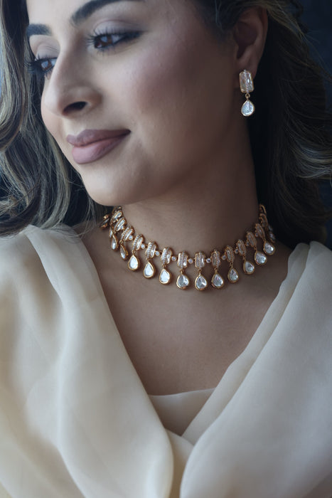 Kundan white stone short necklace with earrings MS1356
