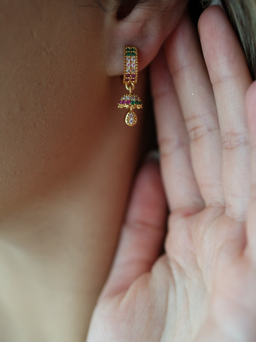 Heritage gold plated ruby green white stone hoop earrings HD190