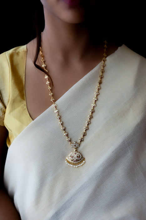 Heritage gold plated white stone long necklace HL5244