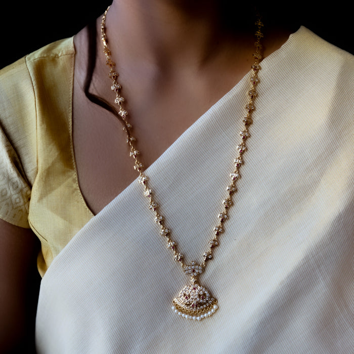 Heritage gold plated white stone long necklace HL5555