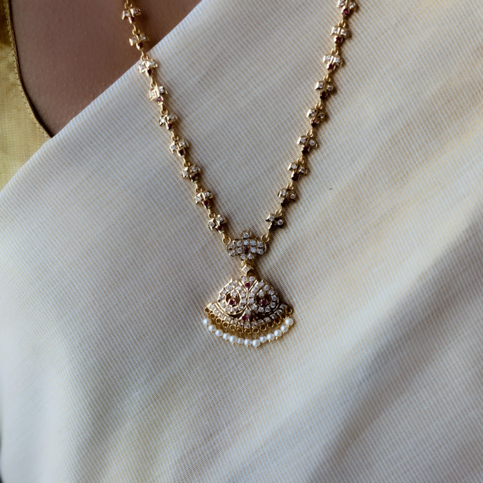 Heritage gold plated white stone long necklace HL5244