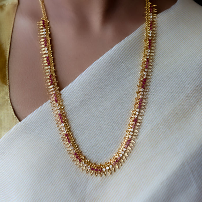 Heritage gold plated ruby white stone long necklace HL5556