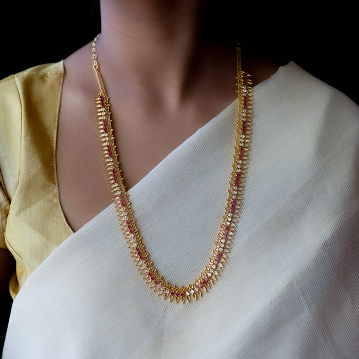 Heritage gold plated ruby white stone long necklace HL5556