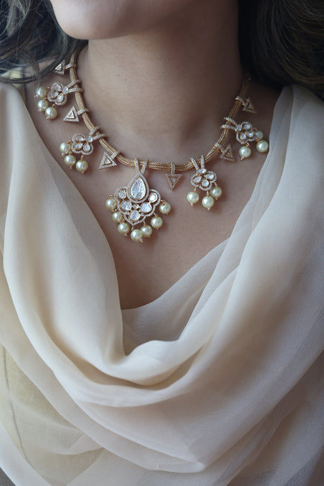 Kundan white stone short necklace with earrings MS5678