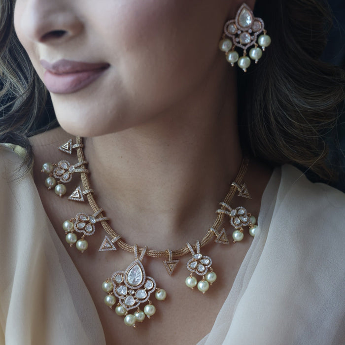 Kundan white stone short necklace with earrings MS5678