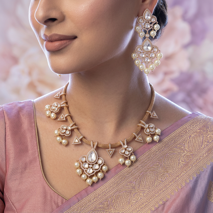 Kundan white stone short necklace with earrings MS5678