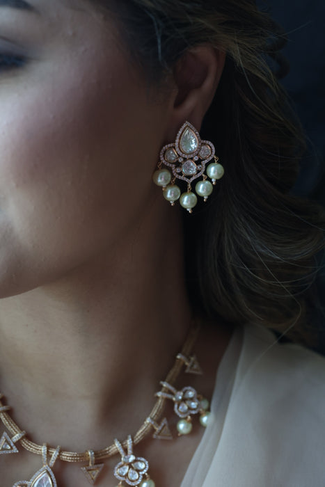 Kundan white stone short necklace with earrings MS5678