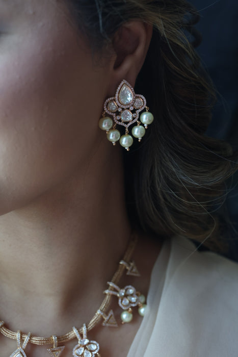 Kundan white stone short necklace with earrings MS5678