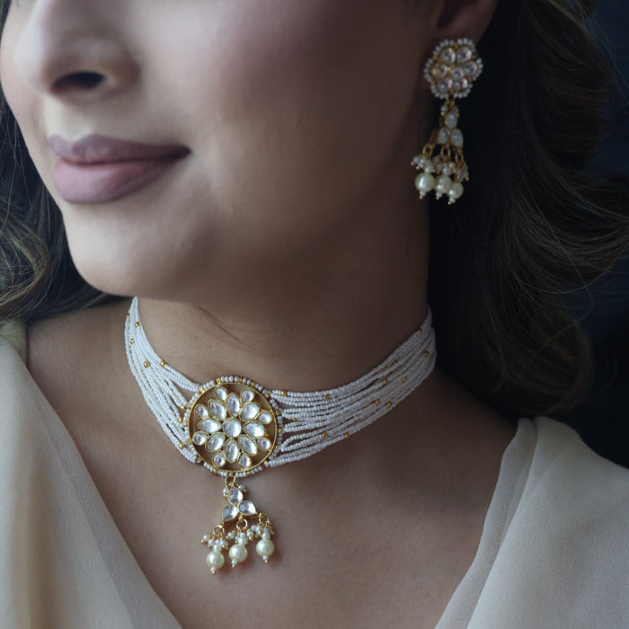 Kundan white stone short necklace with earrings MS778