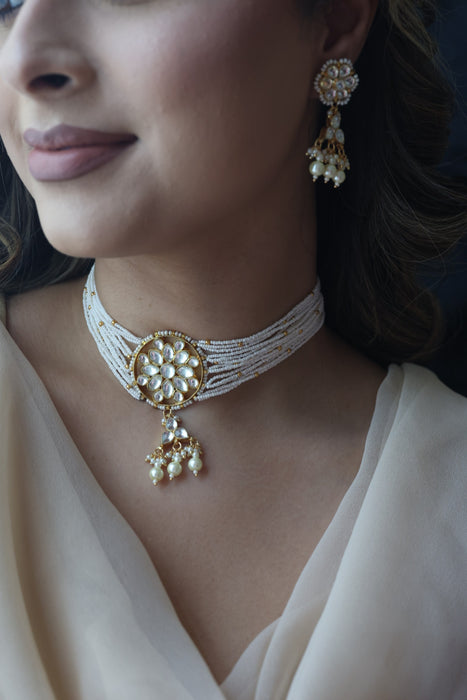 Kundan white stone short necklace with earrings MS778