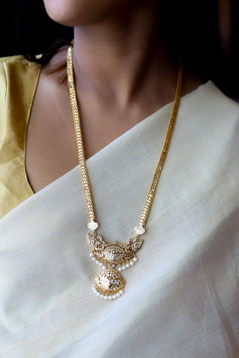 Heritage gold plated white padakam long necklace with earrings HP166