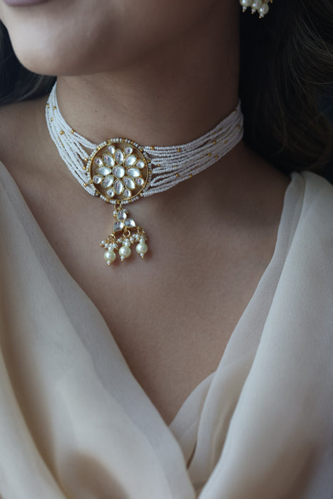 Kundan white stone short necklace with earrings MS778