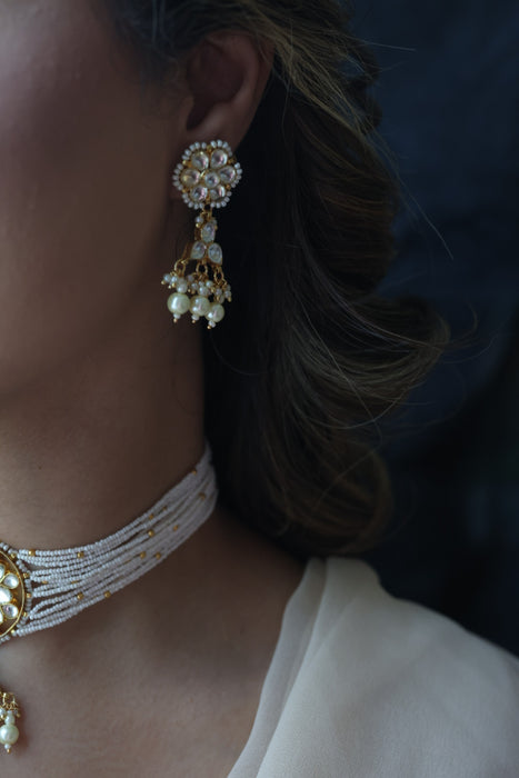 Kundan white stone short necklace with earrings MS778