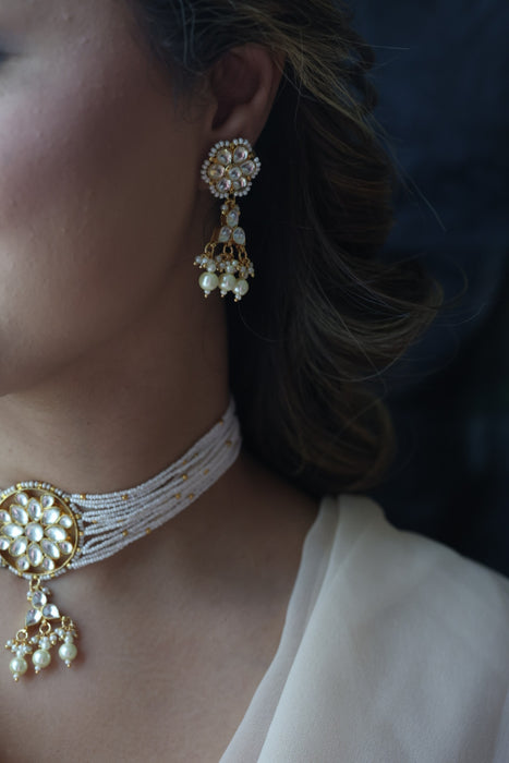Kundan white stone short necklace with earrings MS778