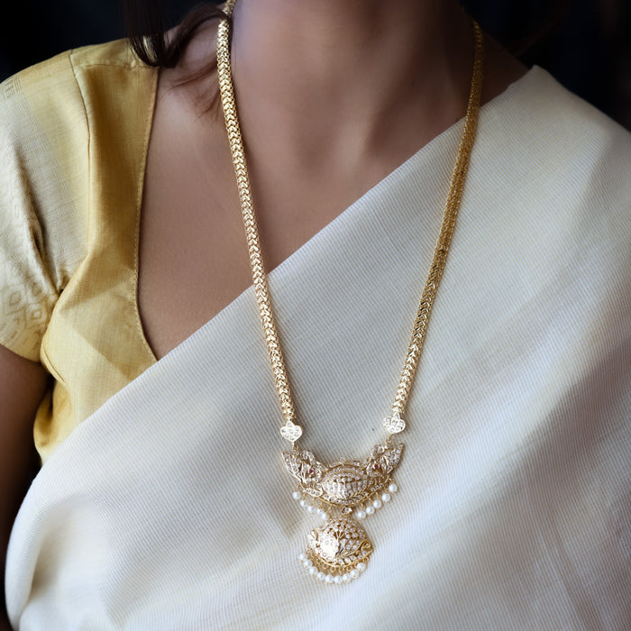 Heritage gold plated white padakam long necklace with earrings HP166