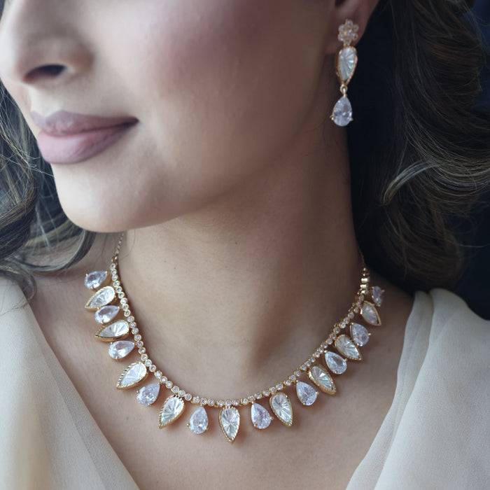 Kundan white stone short necklace with earrings MS1112