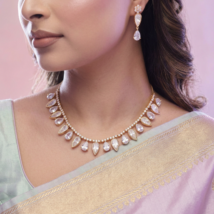 Kundan white stone short necklace with earrings MS1112