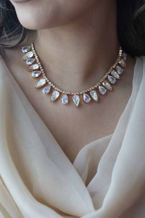 Kundan white stone short necklace with earrings MS1112