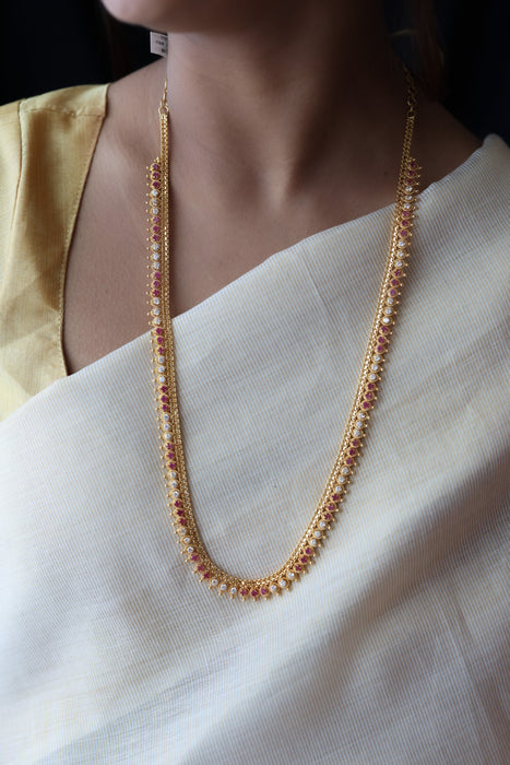 Heritage gold plated ruby white stone long necklace HL037