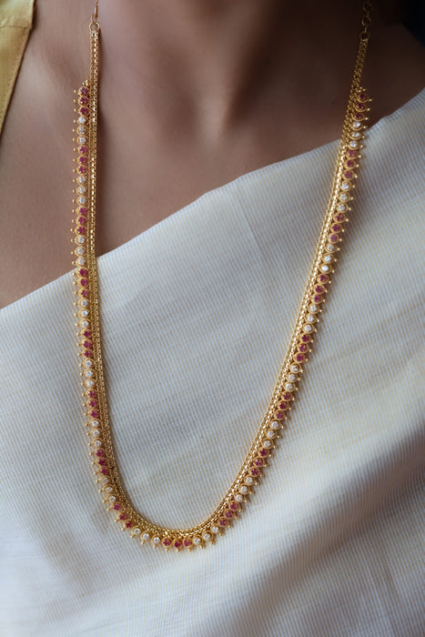 Heritage gold plated ruby white stone long necklace HL037