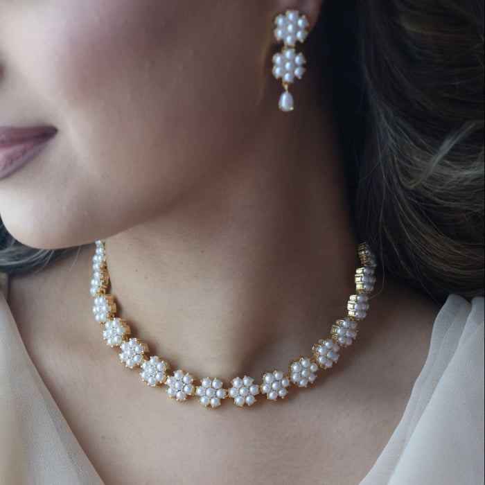 Padmini Heritage gold plated pearl short necklace with earrings PAD231