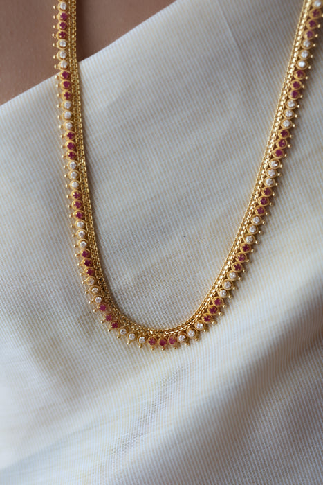 Heritage gold plated ruby white stone long necklace HL037