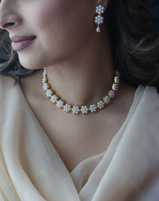 Padmini Heritage gold plated pearl short necklace with earrings PAD231