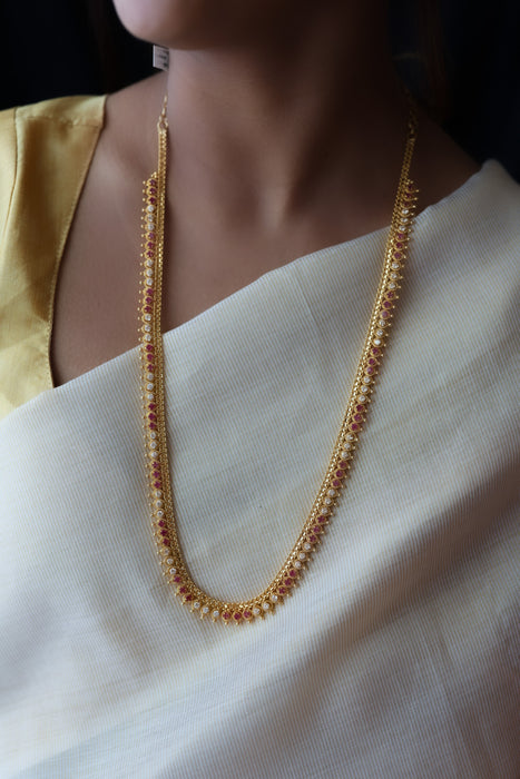 Heritage gold plated ruby white stone long necklace HL037