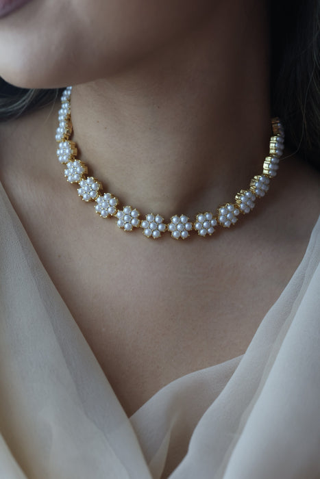 Padmini Heritage gold plated pearl short necklace with earrings PAD231