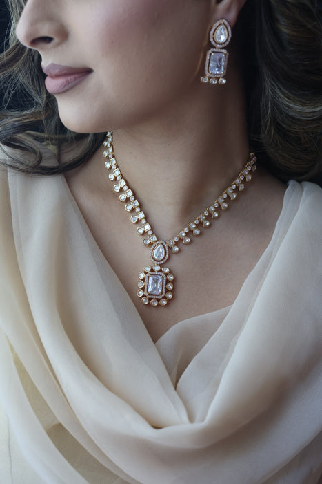 Kundan white stone short necklace with earrings MS1799