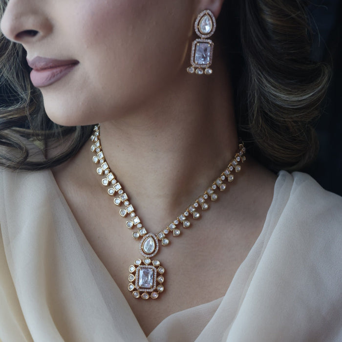 Kundan white stone short necklace with earrings MS1799
