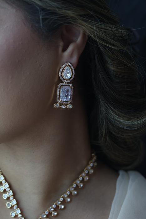 Kundan white stone short necklace with earrings MS1799