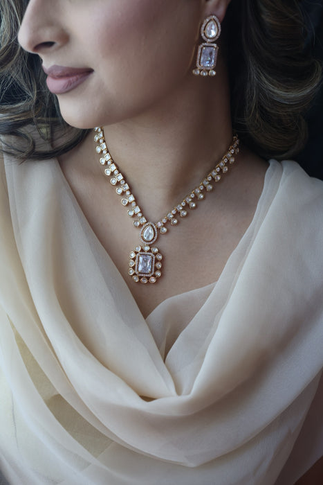 Kundan white stone short necklace with earrings MS1799